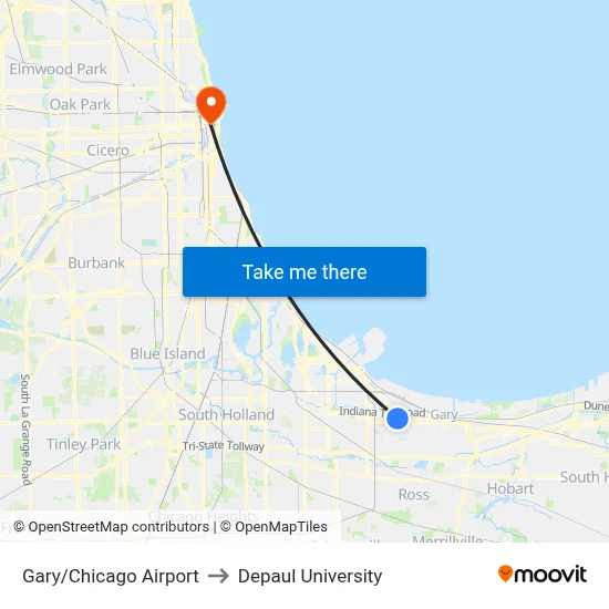 Gary/Chicago Airport to Depaul University map
