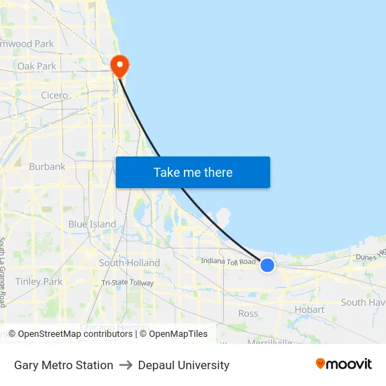 Gary Metro Station to Depaul University map