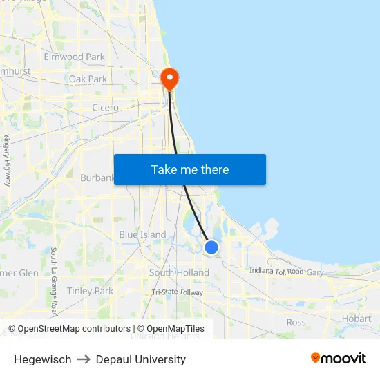 Hegewisch to Depaul University map