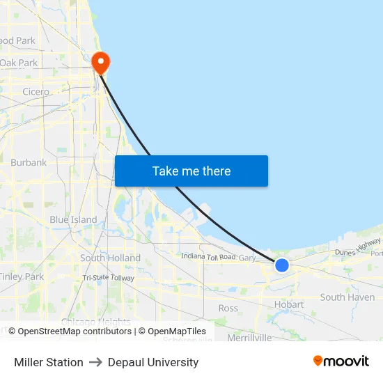 Miller Station to Depaul University map