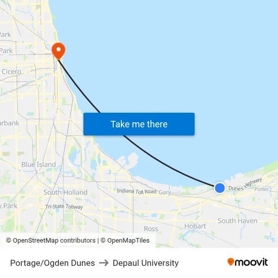 Portage/Ogden Dunes to Depaul University map