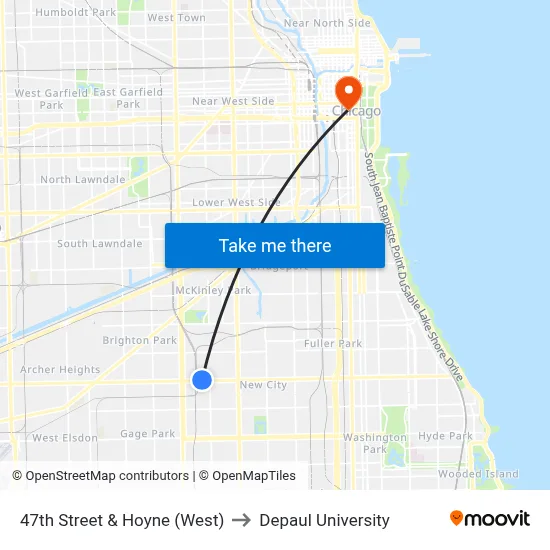 47th Street & Hoyne (West) to Depaul University map