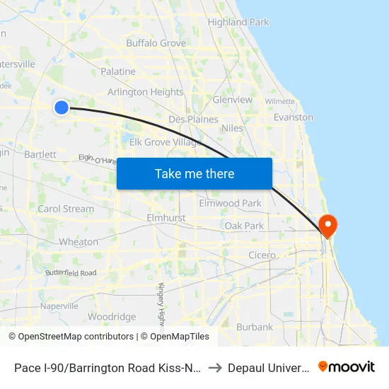 Pace I-90/Barrington Road Kiss-N-Ride to Depaul University map
