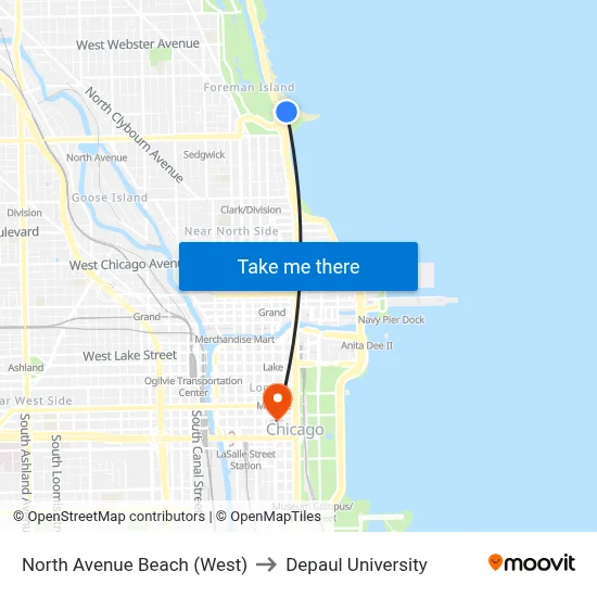North Avenue Beach (West) to Depaul University map