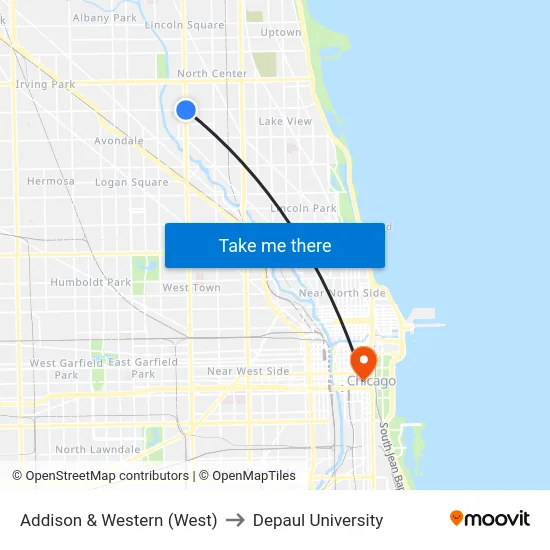 Addison & Western (West) to Depaul University map