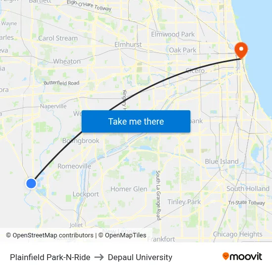 Plainfield Park-N-Ride to Depaul University map