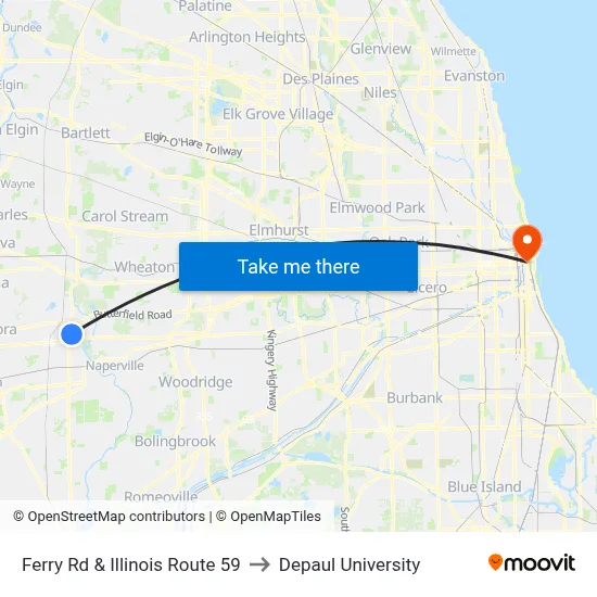 Ferry Rd & Illinois Route 59 to Depaul University map
