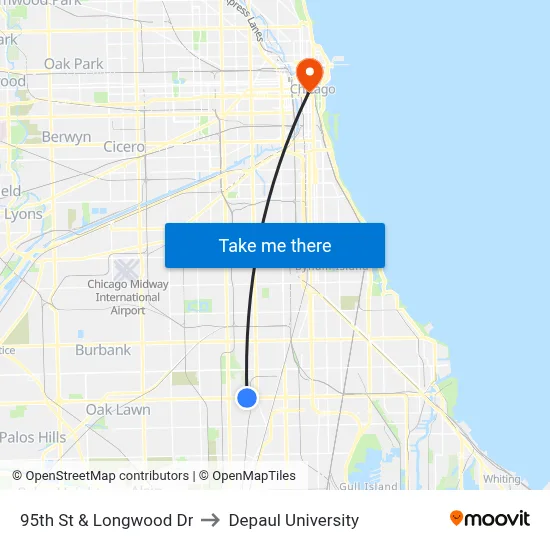 95th St & Longwood Dr to Depaul University map