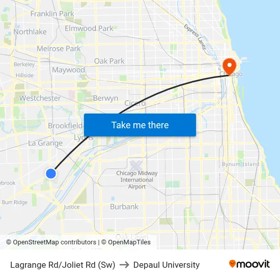 Lagrange Rd/Joliet Rd (Sw) to Depaul University map