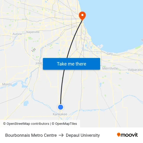 Bourbonnais Metro Centre to Depaul University map