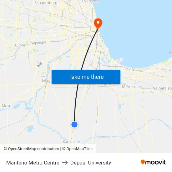 Manteno Metro Centre to Depaul University map