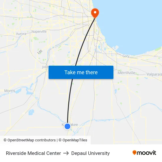 Riverside Medical Center to Depaul University map