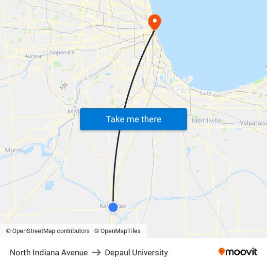 North Indiana Avenue to Depaul University map
