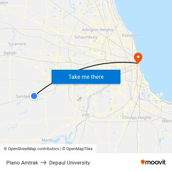 Plano Amtrak to Depaul University map
