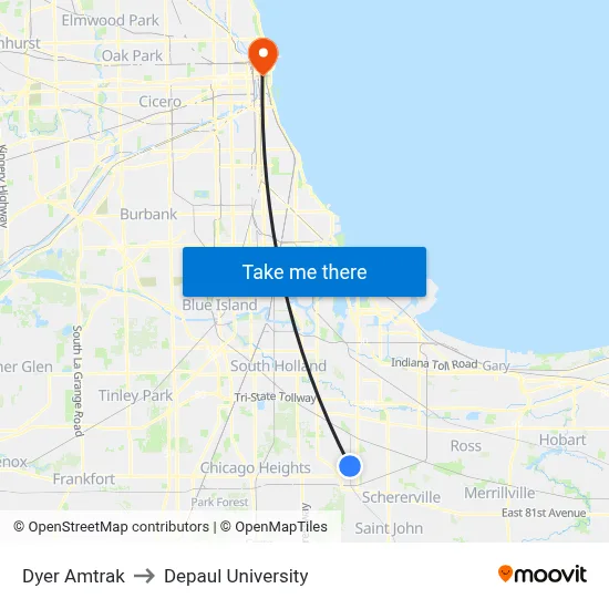 Dyer Amtrak to Depaul University map
