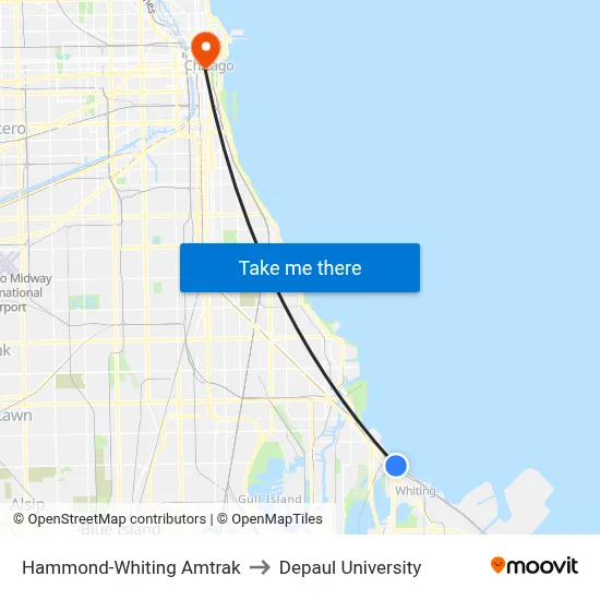 Hammond-Whiting Amtrak to Depaul University map