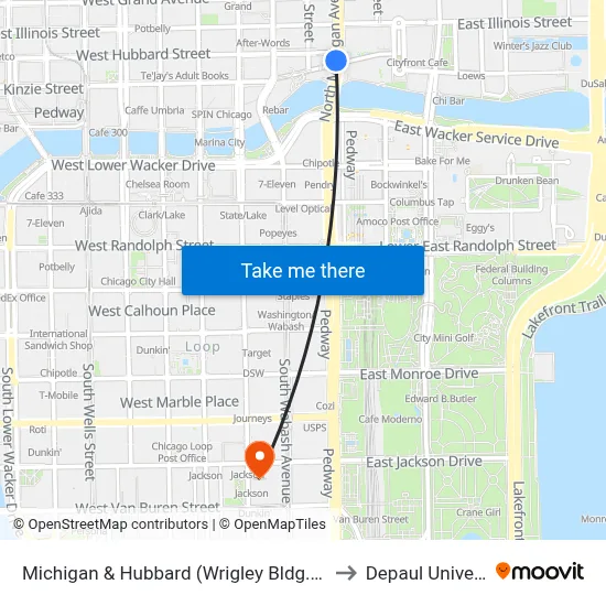 Michigan & Hubbard (Wrigley Bldg.) (South) to Depaul University map