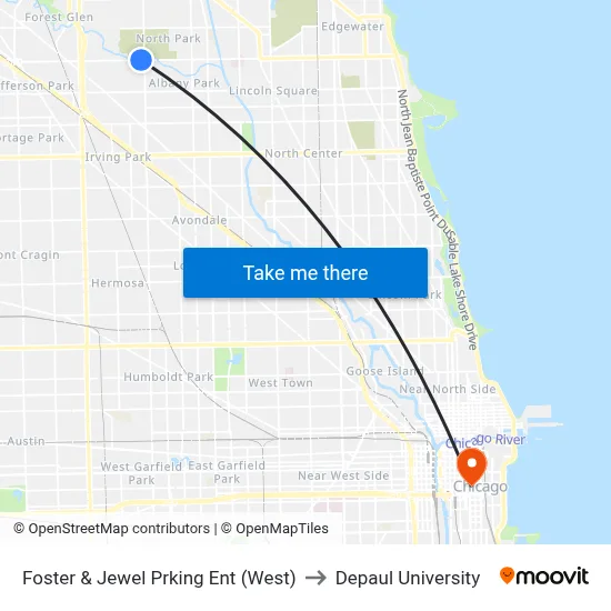 Foster & Jewel Prking Ent (West) to Depaul University map