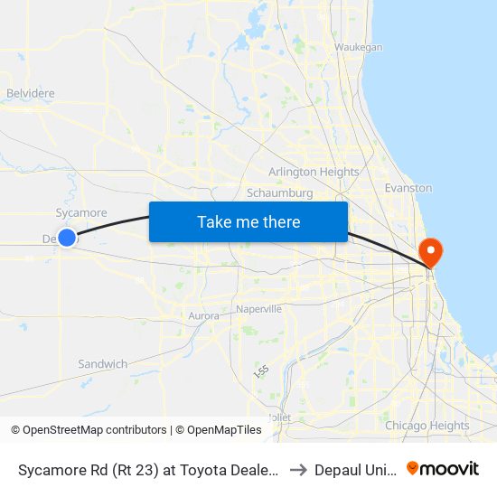 Sycamore Rd (Rt 23) at Toyota Dealer - Nb Stop # 553 to Depaul University map