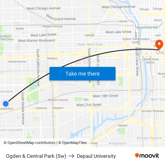 Ogden & Central Park (Sw) to Depaul University map