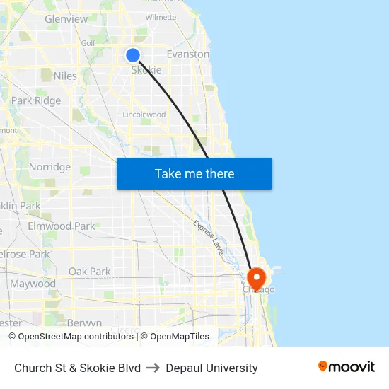 Church St & Skokie Blvd to Depaul University map