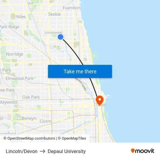 Lincoln/Devon to Depaul University map