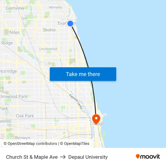 Church St & Maple Ave to Depaul University map
