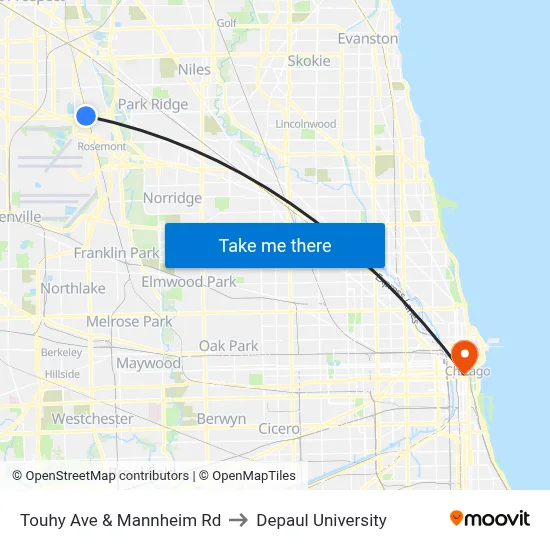 Touhy Ave & Mannheim Rd to Depaul University map