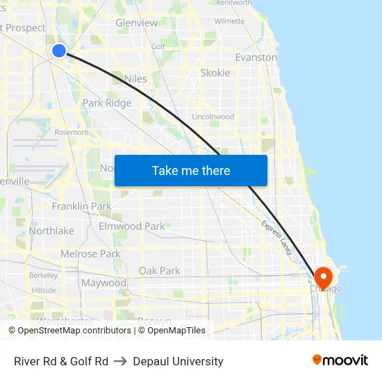 River Rd & Golf Rd to Depaul University map