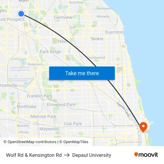 Wolf Rd & Kensington Rd to Depaul University map