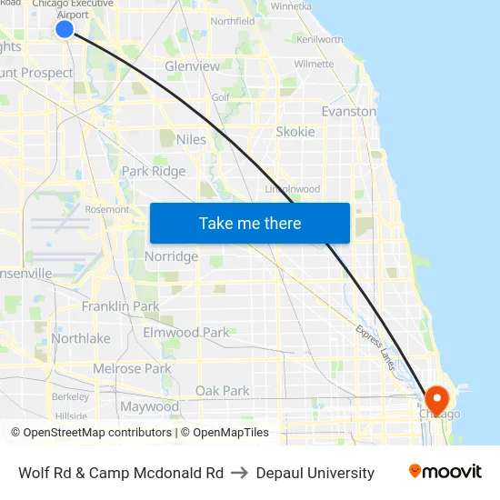 Wolf Rd & Camp Mcdonald Rd to Depaul University map