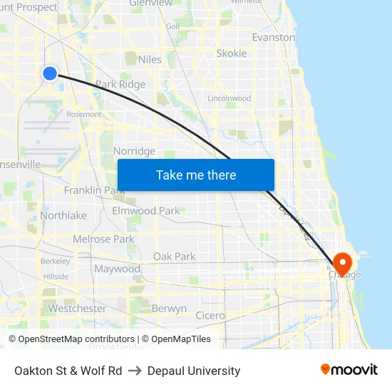 Oakton St & Wolf Rd to Depaul University map