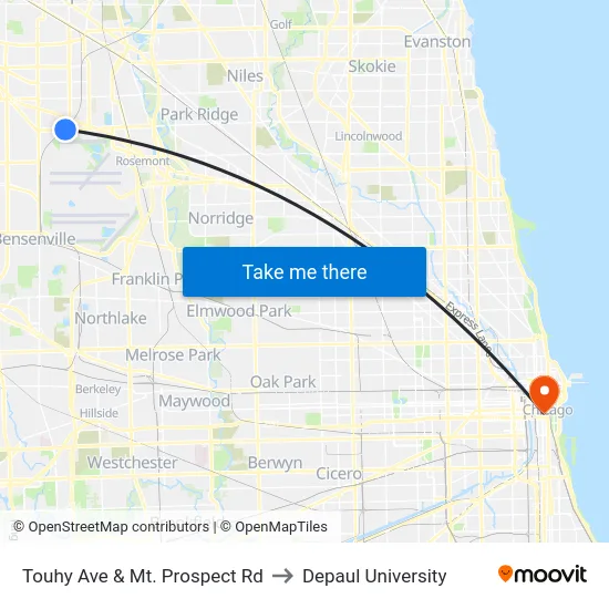 Touhy Ave & Mt. Prospect Rd to Depaul University map