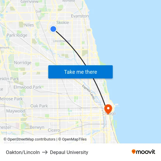 Oakton/Lincoln to Depaul University map