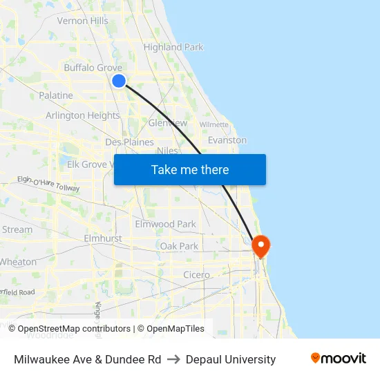 Milwaukee Ave & Dundee Rd to Depaul University map