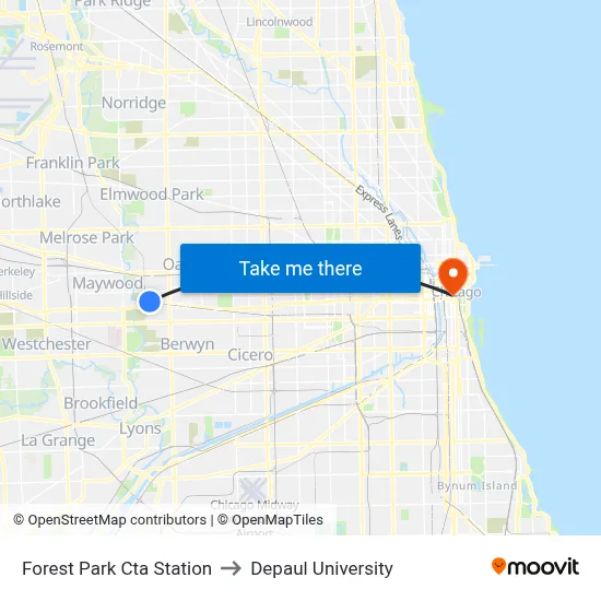 Forest Park Cta Station to Depaul University map