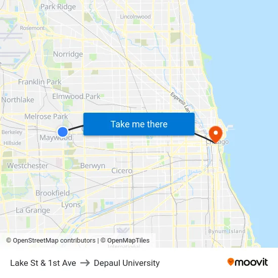 Lake St & 1st Ave to Depaul University map
