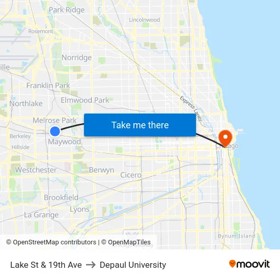 Lake St & 19th Ave to Depaul University map