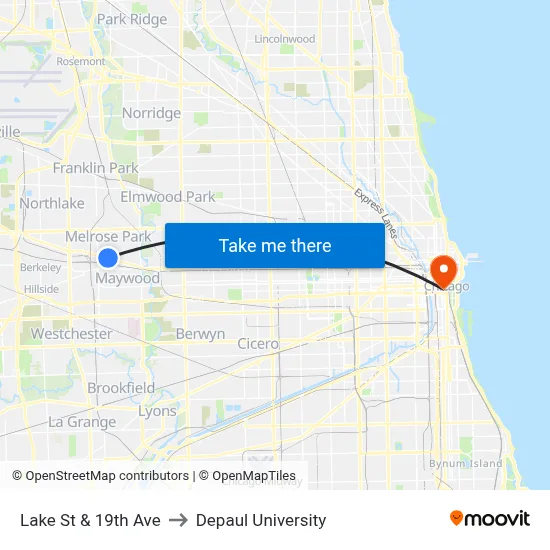 Lake St & 19th Ave to Depaul University map