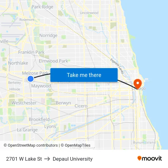 2701 W Lake St to Depaul University map
