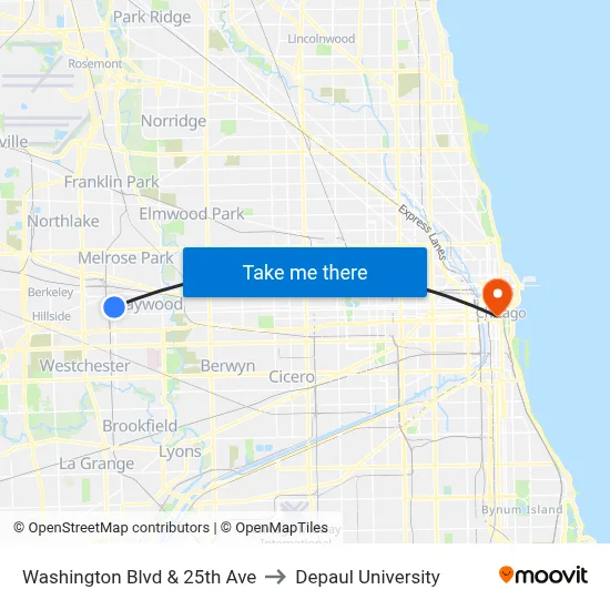 Washington Blvd & 25th Ave to Depaul University map