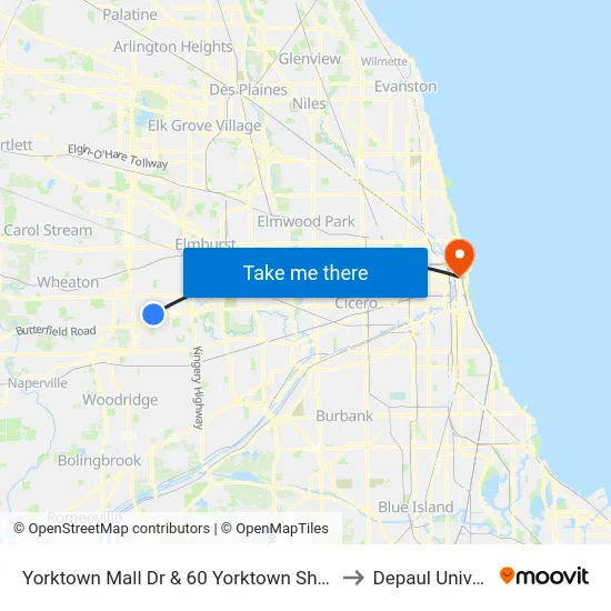Yorktown Mall Dr & 60 Yorktown Shopping Ctr to Depaul University map