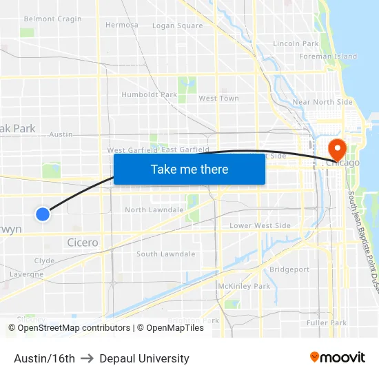 Austin/16th to Depaul University map