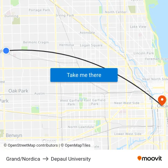 Grand/Nordica to Depaul University map