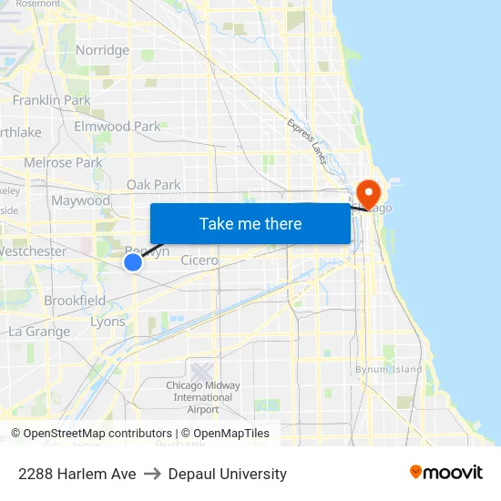 2288 Harlem Ave to Depaul University map