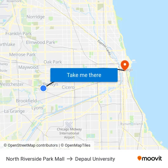 North Riverside Park Mall to Depaul University map