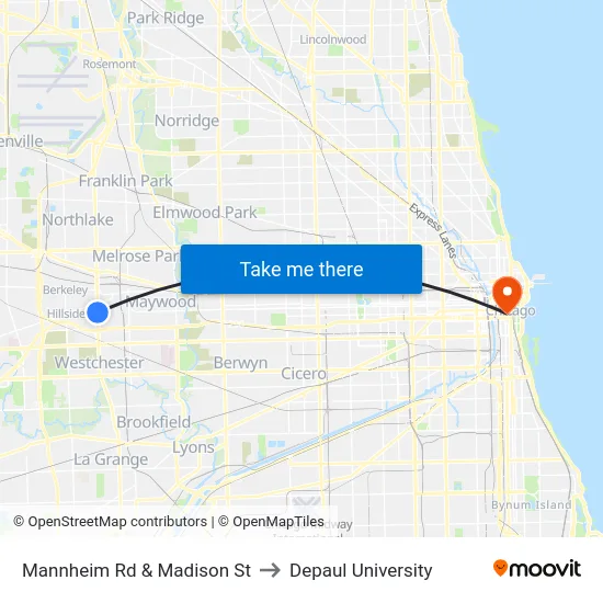 Mannheim Rd & Madison St to Depaul University map