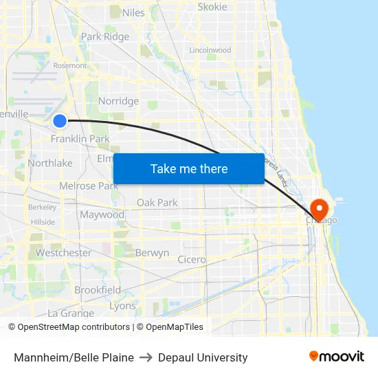 Mannheim/Belle Plaine to Depaul University map