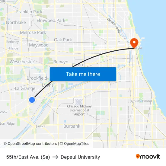 55th/East Ave. (Se) to Depaul University map