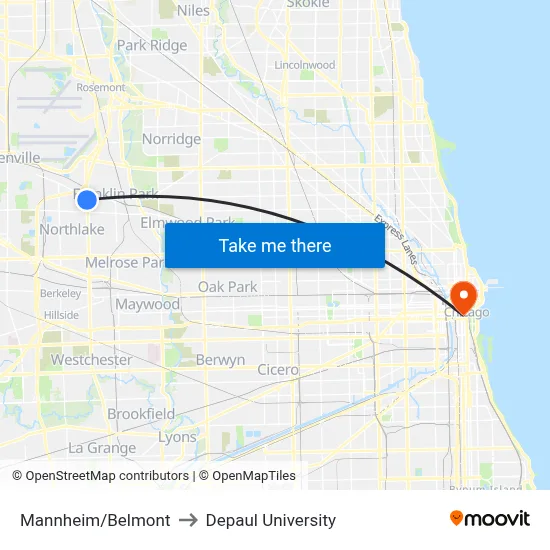 Mannheim/Belmont to Depaul University map
